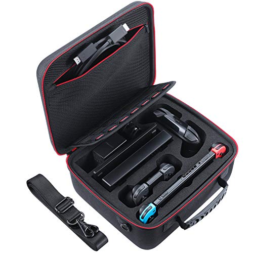 Travel Carrying Case Compatible with Nintendo Switch & Switch OLED Model | Protective Bag Holds Switch Console, 21 Games, Dock, Pro Controller, Joy-con Grip, Power Adpater, Cables, Accessories