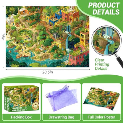 500 Piece Jigsaw Puzzles for Adults, Lost Jungle City Puzzle, Tropical Paradise Landscape, Ancient Ruins Waterfall Puzzle, Colorful Fantasy Island, Adventure Nature Artwork, 20.5 x 15 - style: Forest Maze