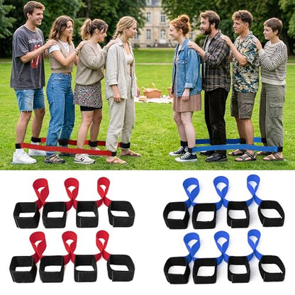 3 Legged Race Bands, Field Day Games for Adults, 4 Players 2pk | Outdoor Games for Carnival, Family Reunion & Backyard Party,Team Building Relay Race Bands - color: 2pk(red+blue)-4persons