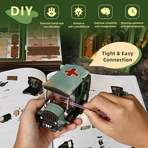 MiniCity Book Nook Kit, DIY Miniature Dollhouse Book Nook Kit with Dust Cover and LED Light-The Radium Lady | 7.1 x 4.3 x 9.1 in; 504 pieces, LED and dust cover; glue/tools and guide included; 6-8 hr DIY build for display, ages 14+. - style: The Radium La