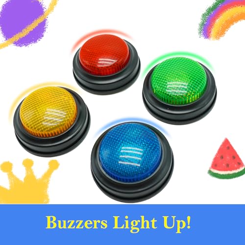 Gelabur Set of 4 Buzzers for Trivia Games, Answer Buzzers for Classroom, Family Feud Jeopardy Buzzer, Game Buzzers with Lights and Sound for Classroom, Game Show Buzzer Buttons