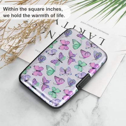 ELFISH Mini RFID Aluminum Wallet Credit Cards Holder Business Card Case Metal ID Case for Men Women(Colorful Butterflies) - color: Colorful Butterflies