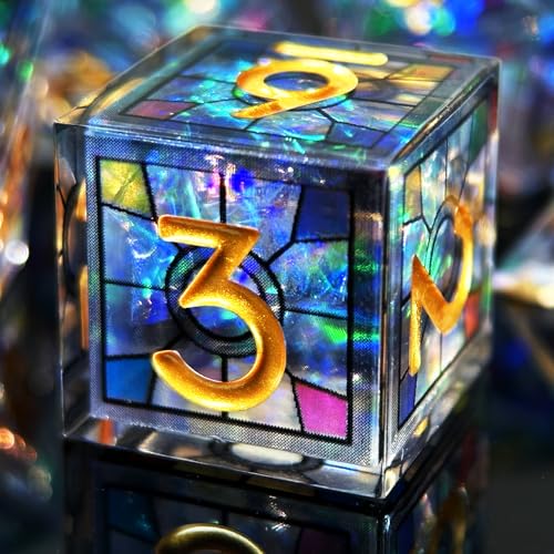 HAOMEJA Double Layered Resin Dice Set 7pcs/ Stained Glass Effect & Gold Numbers/Sharp Edged Polyhedral Dice/Apply to D&D/DND/Role Playing Game/RPG/Party Gift (Black Sky) - color: 1 Black Sky