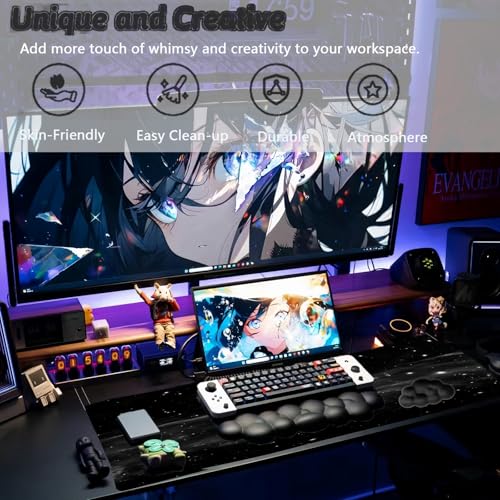 Cloud Mouse Pad Keyboard Wrist Rest 4PCS Extended Large Galaxy Desk Mat Pad Set Memory Foam Non-Slip Cute Ergonomic Gaming Mouse Pad Wrist Support for Computer Laptop Home Office Black - color: 4pcs Black Galaxy