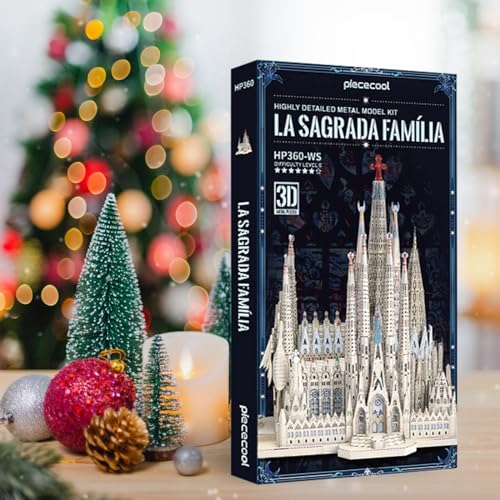 Piececool 3D Metal Puzzles for Adults and Teens, La Sagrada Família Metal Model Kit, Hobby DIY Crafts for Adult Challenge Spanish Cathedral Brain Teaser Architecture Building Kit, 450 Pcs - color: La Sagrada Família