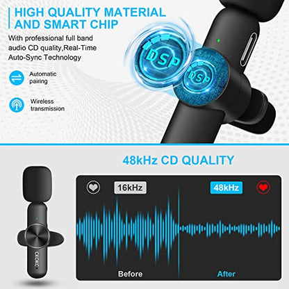 Dual Wireless Lavalier Microphone for iPhone/Android Phones/DSLR Camera/Laptop/MacBook/GoPro/Camcorder, Professional Lapel Mic for Video Recording/Vlogging/YouTube/Podcast/LiveStream