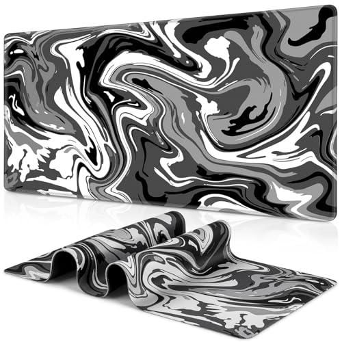 Canjoy Gaming Mouse Pad, Fluid Pattern Mouse Pad 35.4x15.7inch Large Extended Computer Mouse Mat Keyboard Full Desk Mousepad for Gaming, Office, Home - color: Black-Gray Fluid, size: 900*400mm