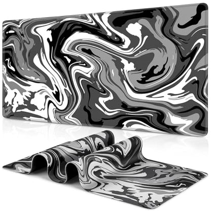 Canjoy Gaming Mouse Pad, Fluid Pattern Mouse Pad 35.4x15.7inch Large Extended Computer Mouse Mat Keyboard Full Desk Mousepad for Gaming, Office, Home - color: Black-Gray Fluid, size: 900*400mm