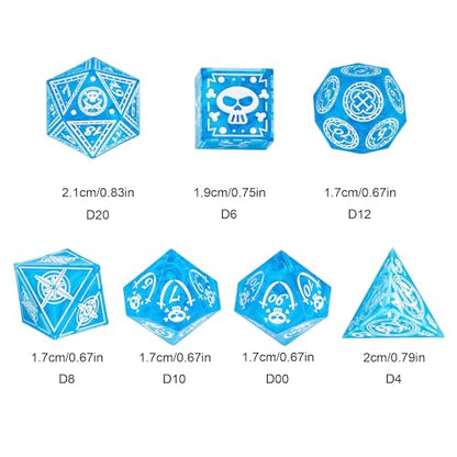 Cusdie 7-Piece Sharp Edges DND Dice Set with Pirate Design - Perfect for Tabletop RPGs Board Games Gifting and Collecting(Blue w/White Pirate Pattern) - color: Blue W/White Pirate Pattern