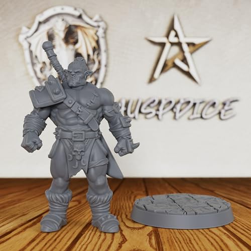 AUSPDICE Heroic Unpainted Fantasy Minis, 32mm Half Orc Warrior Figure-AS406 | Half Orc Warrior with Shoulder Armor and Sheathed Sword for Role Playing, DND, TTRPGs, Dungeon Masters and Tabletop Gaming
