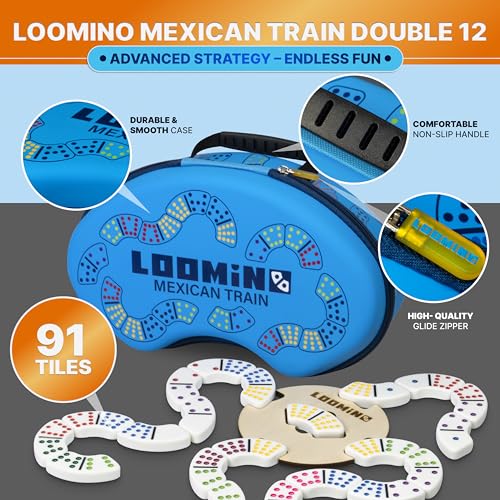 Queensell Mexican Train Dominoes Set – Board Games for Kids and Adults - Dominos Set for Adults - Loomino - size: Loomino Double 12