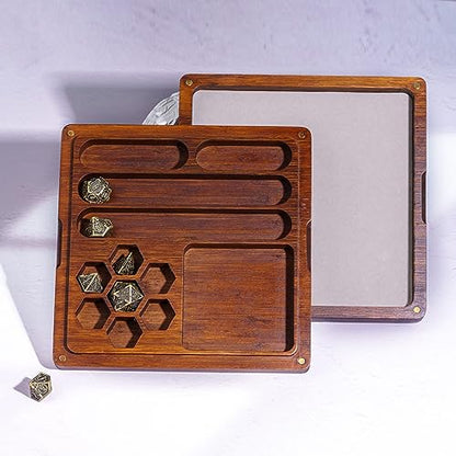 UDIXI 2 in 1 DND Dice Box, Bamboo Dice Rolling Tray for D&D Tabletop Games | Magnetic Lid, Dice Storage Box, Holder Case, Holds 6 Sets of Polyhedral Dice, for Dungeons and Dragons Role Playing Games - color: Square-no Pattern