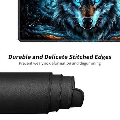 Wolf with Glowing Blue Eyes for MTG & TCG Playmat Mouse Pad,BFDHGQZC 24" x 14" Game Mat for MTG/RPG/CCG Trading Card Game Playmats Table Mat Perfect for Card Games Video Games Computer Office - color: Wolf With Glowing Blue Eyes