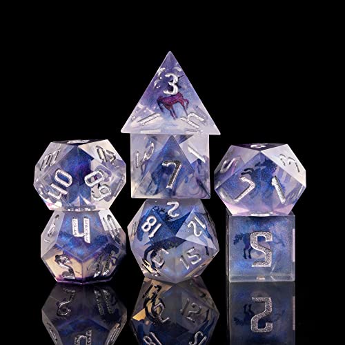 Cusdie Sharp Edges DND Dice, 7 PCs D&D Dice, Handcrafted Polyhedral Dice Set, for Role Playing Game (Unicorn Decoupage) - color: Unicorn Decoupage