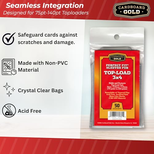 Cardboard Gold Toploader Sleeves - Ultimate Protection Resealable Snug Fit Top Loader Sleeves - Acid Free Archival Safe - Holds Toploaders Securely (75pt-140pt Sleeves, 500 Toploader Sleeves) - size: 500 Toploader Sleeves, style: 75pt-140pt Sleeves