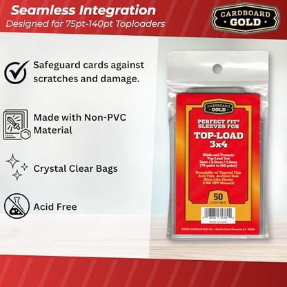 Cardboard Gold Toploader Sleeves - Ultimate Protection Resealable Snug Fit Top Loader Sleeves - Acid Free Archival Safe - Holds Toploaders Securely (75pt-140pt Sleeves, 500 Toploader Sleeves) - size: 500 Toploader Sleeves, style: 75pt-140pt Sleeves