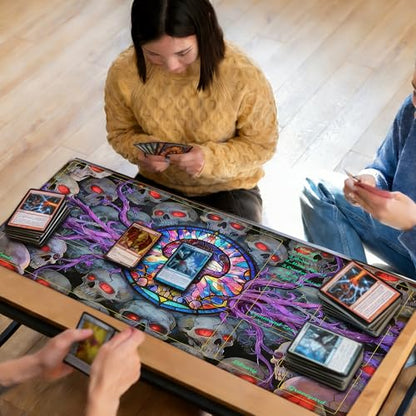 MTG Playmat TCG Card Mat Magic The Gathering Play Mat with Zone 24x14 Inch - color: Stained Glass Skull,with Zone
