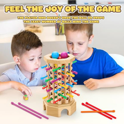 Wooden Ball Drop Board Game for Kids Ages 3-6, Montessori Family Game | Stick Drop Challenge • Fine Motor Skills • Family Fun • Montessori Learning
