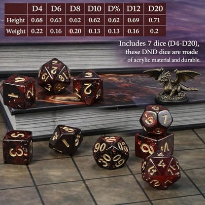 Walnut DND Dice Tower with 7 DND Dice Set & Pouch, Vintage Walnut Finish RPG Dice Roller for DND Dungeons and Dragons, Pathfinder & TTRPG Tabletop Games