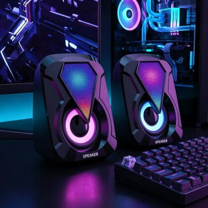 Computer Speakers, Desktop PC Speakers with 6 Colorful RGB Lights, Headphone Jack, Enhanced Bass and Volume Control, USB Powered & 3.5mm Aux Gaming Speakers for Laptop Monitor PC Tablet Phone-1053