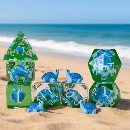 Resin D&D Dice Set, Blue Turtle DND Animal Polyhedral Dice for Dungeons and Dragons, RPG, MTG DND 7-DIE (D4, D6, D8, D10, D12, D20, D%) for Ages 15 and Up - color: Blue Turtle