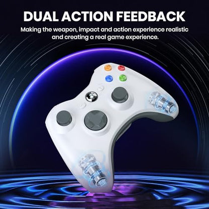 KIWITATA Wireless USB Controller for Xbox 360 & Slim/PC - 2.4GHz Enhanced Upgraded Remote Joystick Gamepad Controller Compatible with Windows 7/8/10/11 White