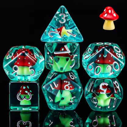 DND Resin Mushroom Dice Set, D&D Polyhedral Dice for Dungeons and Dragons RPG, MTG Role Playing Games D and D Dice 7pc D20 D12 D10 D8 D6 D4 for Ages 15 and Up - color: Red Mushroom