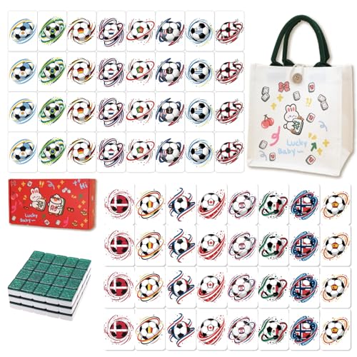 65 Pcs Vita Mahjong Tile Set, Portable Travel Mahjong Game with Handbag, 1.5-Inch Jumbo Premium Acrylic Tiles for Solo or 2 Players, Screen-Free Board Game for Picnic & Party - color: 2026 World Cup Soccer