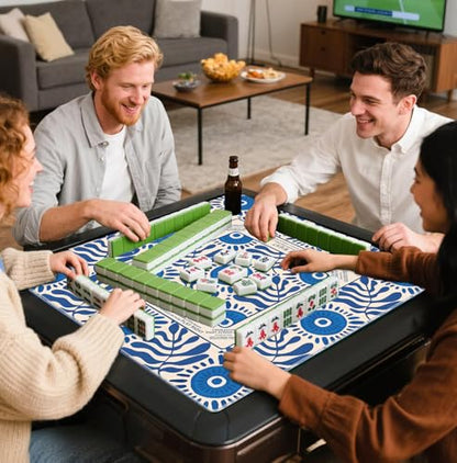 Boho Blue Mahjong Mat 31.5x31.5 Inch, Mediterranean Tiles Non-Slip and Noise Reduction Mah Jong Table Mat Cover Gifts for Mahjong Lovers Poker Board Games Dominoes - color: Boho Blue Mahjong
