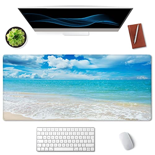 SSOIU Gaming Mouse Pad, Extended Mouse Pad, 35.5x15.7inch XXL Large Big Computer Keyboard Mouse Mat Desk Pad with Non-Slip Base and Stitched Edge for Home Office Gaming Work, Beaches Sunny Day - color: Beaches Sunny Day
