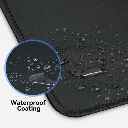 TECKNET 2 Pack Mouse Pad with Anti-fray Stitchin, Waterproof Surface & Non-Slip Rubber Base with Stitched Edges Gaming Mouse Mat for Laptop，Compatible with Laser and Optical Mice - Black - color: Black-2 Pack
