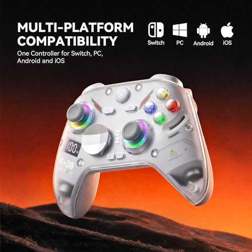 Aolion Gaming K30 TMR Wireless Gaming Controller for Switch 2/Switch/PC/iOS/Android, Zero Drift Joysticks, 1000Hz Polling Rate, Hall Effect Triggers, Swappable ABXY Buttons, RGB Lighting, Programmable Back Buttons - color: White