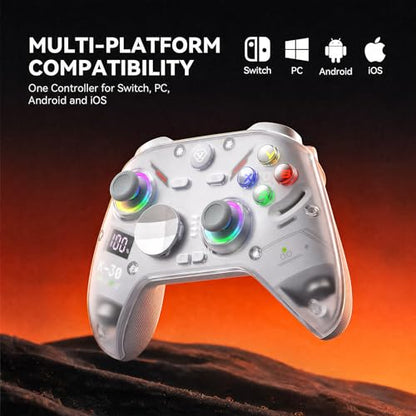 Aolion Gaming K30 TMR Wireless Gaming Controller for Switch 2/Switch/PC/iOS/Android, Zero Drift Joysticks, 1000Hz Polling Rate, Hall Effect Triggers, Swappable ABXY Buttons, RGB Lighting, Programmable Back Buttons - color: White