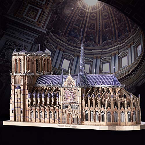 Piececool 3D Metal Puzzles for Adults and Teens, Notre Dame De Paris Church Metal Model Kit, Challenge French Cathedral Brain Teaser Architecture Building Blocks Puzzle, 382 Pcs - color: Colorful