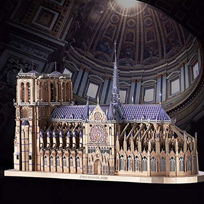 Piececool 3D Metal Puzzles for Adults and Teens, Notre Dame De Paris Church Metal Model Kit, Challenge French Cathedral Brain Teaser Architecture Building Blocks Puzzle, 382 Pcs - color: Colorful