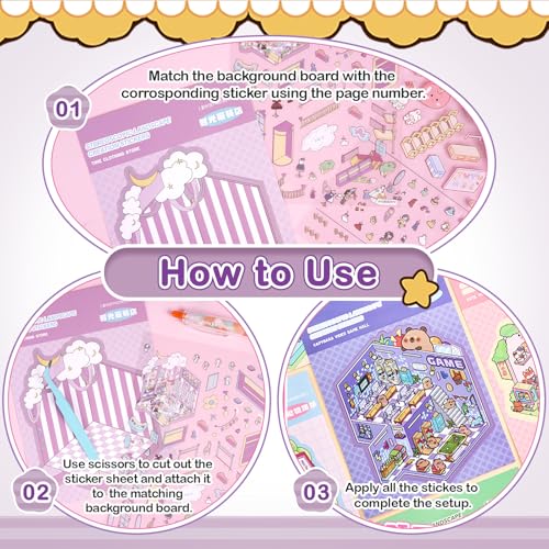 20 Sets 3D Sticker Scene Book for Adults,DIY Create Your Own Mini House | Stickers Cute Kawaii Miniature Scenes for Stress Relief Therapy Pass The Time, Fun Party Favors Gifts for Birthday Holiday - size: 20 Sets Purple