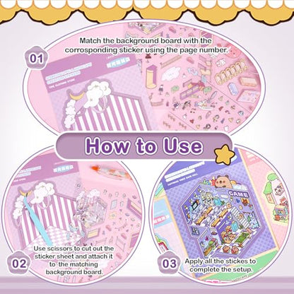 20 Sets 3D Sticker Scene Book for Adults,DIY Create Your Own Mini House | Stickers Cute Kawaii Miniature Scenes for Stress Relief Therapy Pass The Time, Fun Party Favors Gifts for Birthday Holiday - size: 20 Sets Purple