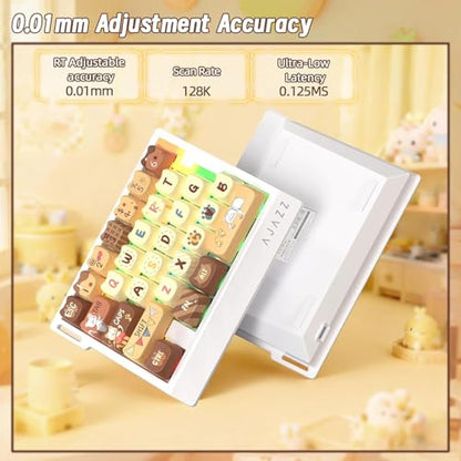 A.JAZZ AK029 Wired 29 Keys One-Handed RGB Gaming Keyboard with 8000HZ,0.01mm RT Magnetic Switches Adjustable Actuation,Hotswappable Mechanical Keyboard,Aluminum Plate,Web Driver for Gamers-Beige Cat - color: Yellow