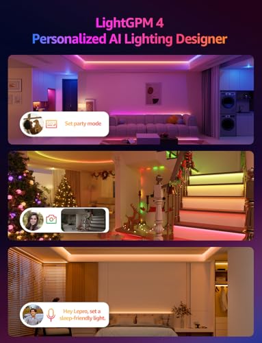 Lepro S2 AI Smart LED Strip Lights - 16.4ft RGBCW Light Strips with 2700K-5700K Tunable Warm White, Color Segment DIY, Personalized Al Lighting Designer, APP Control(No Remote), 2.4G Wi-Fi & Bluetooth - size: 16.4ft