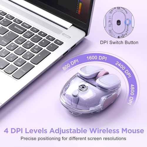 Q9 Chargeable Portable Silent 2.4GHz/Bluetooth Dual Mode Wireless Cute Mouse, 4 Adjustable DPI,4800 DPI Optical Tracking Clear Mouse with RGB Lighting, Compatible Win/Mac/Android/iOS(Purple) - color: Purple