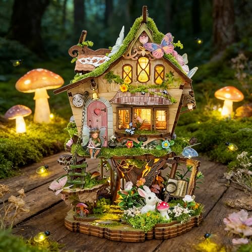 RHZN Miniature House Kit 3D Wooden Puzzles for Adults Book Nook Tree House - style: Tree House