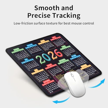 Mouse Pad with Stitched Edge, Computer Mouse Mat with Non-Slip Rubber Base, 2026 Calendar Mousepad - color: 2026-Rectangle