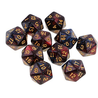 10PCS Polyhedral D20 Dice 20mm Acrylic 20 Sided Dice for RPG MTG DND Table Games (Red Blue) - color: Red Blue