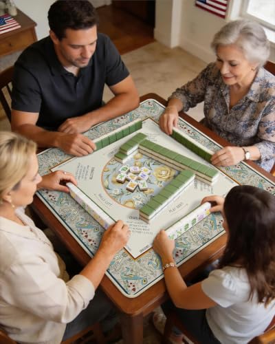 Mahjong Mat Table with Rules Mah Jong Mat Neoprene Travel Chinoiserie Floral Majong Learning Mat Instructions Mahjong Gifts Women Unique Non-Slip Rubber Pad, 31.5" x 31.5", Peacock - color: Peacock, size: 31.5" x 31.5"