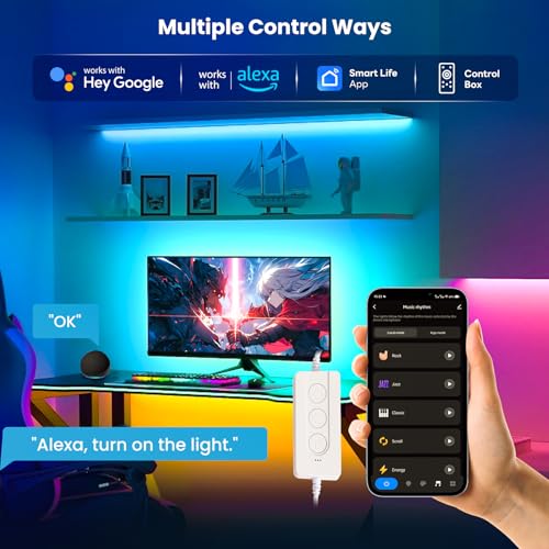 26.25ft LED Lights for 75-100 Inch TV, RGB+IC TV Lights Backlight Strip Behind, with 44 Scene Modes, Bluetooth APP and Voice Control, Music Sync Smart Ambient Lighting for Gaming, Bedroom, Living Room - size: 26.25ft