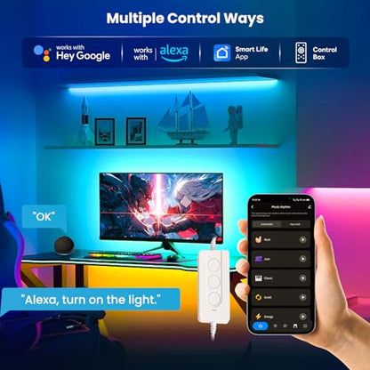 26.25ft LED Lights for 75-100 Inch TV, RGB+IC TV Lights Backlight Strip Behind, with 44 Scene Modes, Bluetooth APP and Voice Control, Music Sync Smart Ambient Lighting for Gaming, Bedroom, Living Room - size: 26.25ft