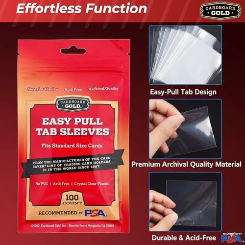Cardboard Gold 2-Mil Tabbed Sleeves for Semi Rigid Card Holder Compatible with Card Saver 1 and Toploader for Grading Submissions - Archival Safe Pull Tab Design - 10000 Count - size: 10000 Sleeves
