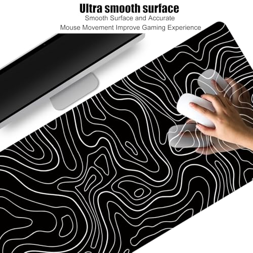 HGWALP Large Gaming TOPO Keyboard Mouse Pad Black Topographic Mouse Pad with Anti-Slip Rubber Base, Extended XXL Long Gaming Mousepad Big Mouse Pads for Desk,31.5 X 11.8 Inch - color: Black Topo
