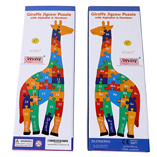 TOWO Wooden Alphabet & Number Puzzle, Giraffe Letter Blocks Toy | 2-in-1 wooden puzzle with ABC letters and numbers; 41 cm giraffe design for learning, sorting and preschool play, age 3+.