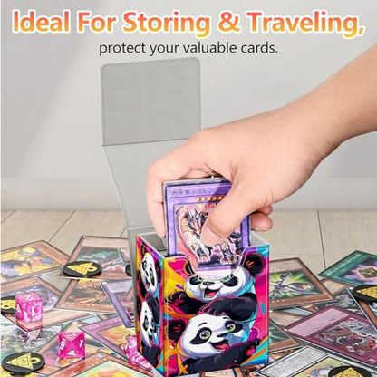 Card Deck Box, Card Storage Box Fits 100+ Single Sleeved Cards, Large Capacity PU Leather Card Storage Box with Strong Magnet for Magic Commander TCG CCG, Cute Panda Playing - color: Cute Panda Playing